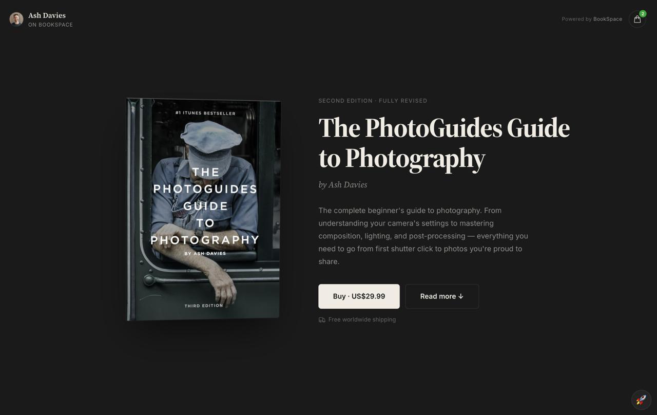 Ash Davies' Books.by storefront - dark theme